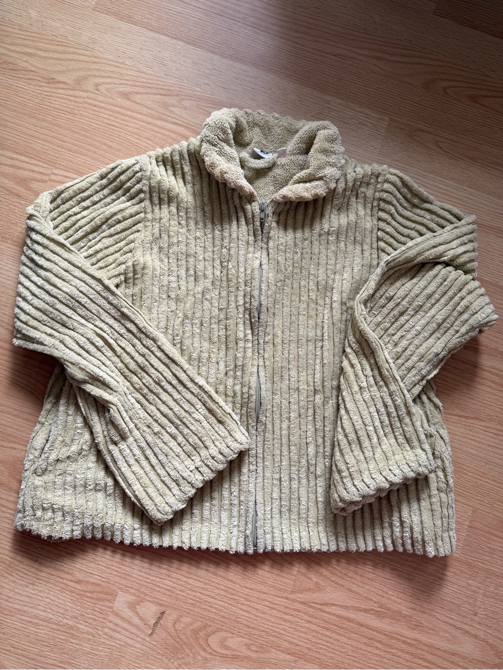 The Company Store Ribbed Plush Zip-Front Jacket in Olive